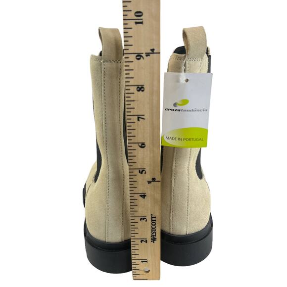 Cruza Tendencia Mid Calf Suede Boots Cream 7.5-8 Pull-On Leather Nubuck Lug Sole - Picture 8 of 10